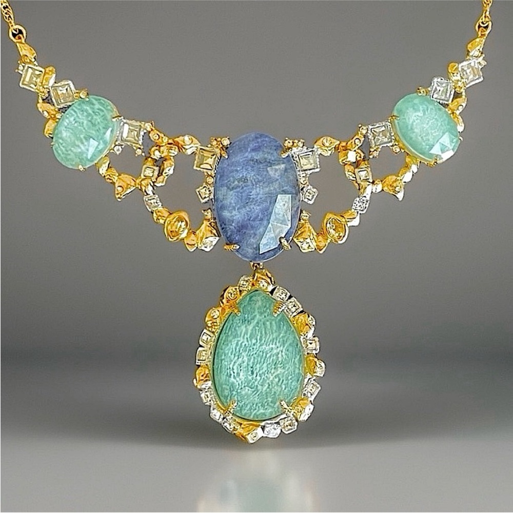 ALEXIS BITTAR • NEW Elements Amazonite Mother-Of-Pearl Crystal Bib Necklace